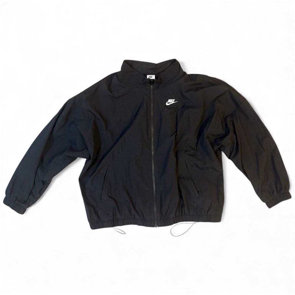 Women's Nike Windbreaker Black Size 1X Full Zip Jacket Lightweight Running Gym
